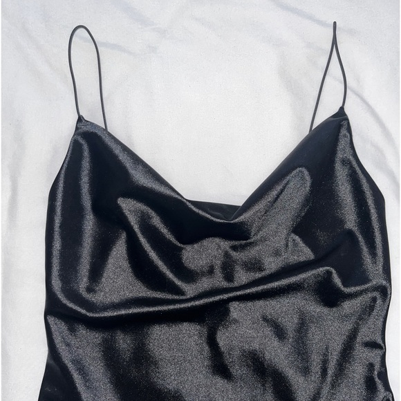 Brand New Cowl Neck Satin Effect Mini Dress - Black - Picture 2 of 4